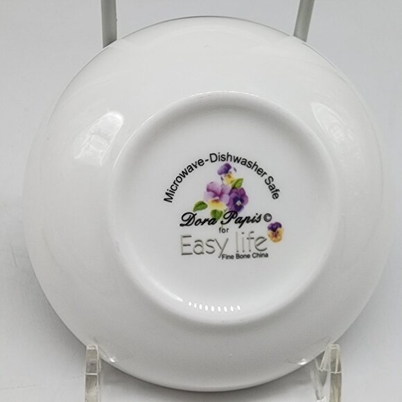 Set Of 4 Dora Papis Easy Life Purple Floral Fine Bone China Sauce Bowls Pansies - Picture 3 of 9